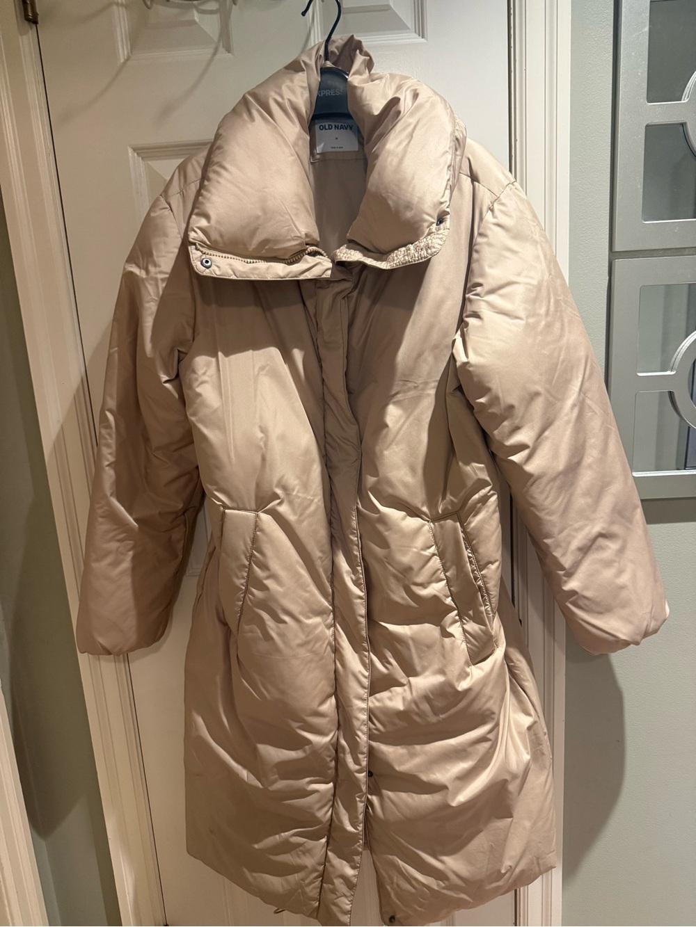 Old Navy Women's Light Beige Long Puffer Coat